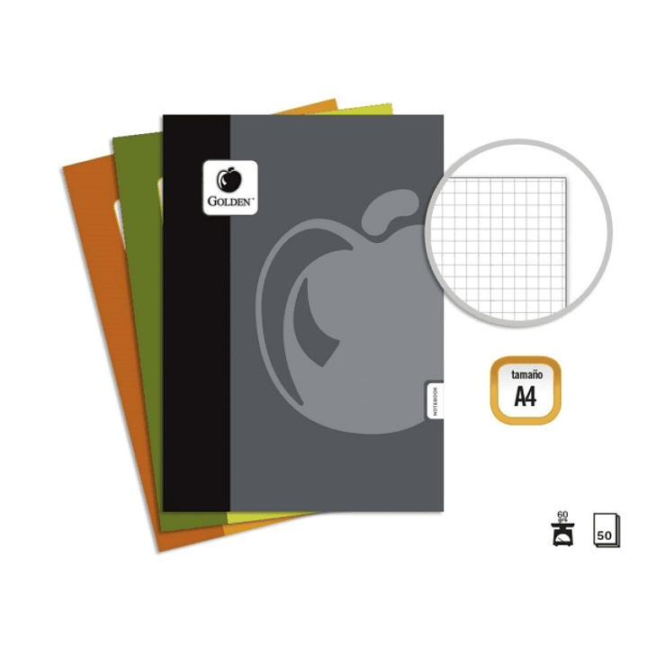 Golden Basic Pack de 10 Libretas Grapadas A4 50 Hojas 60grs Cuadricula - Colores Surtidos 1