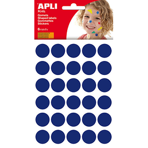 Apli Bolsa de 180 Gomets Redondos Ø 20mm - Adhesivo Permanente - Desarrollo de Habilidades y Creatividad - Ideal para Escuelas Infantiles - Color Azul