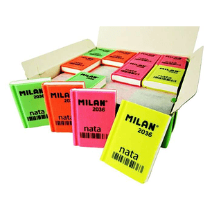 Milan Nata 2036 Goma de Borrar Rectangular - Plastico - Suave - Diseño Libro - Colores Fluorescentes Surtidos
