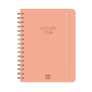 Finocam Alma Agenda - Anual 2026 - con Espiral - Formato E10 - 172x19x220mm - Semana Vista Horizontal - Color Coral