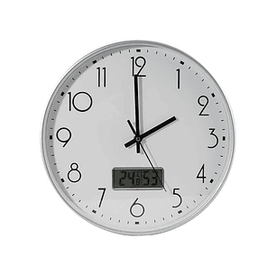 Bismark Reloj Oficina con Marcador Digital de Temperatura y Humedad - Numeros Negros - Cristal Exterior - Manecillas de Aluminio - Color Blanco