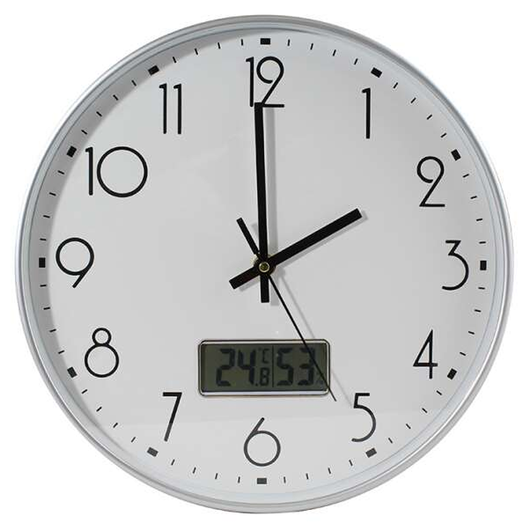 Bismark Reloj Oficina con Marcador Digital de Temperatura y Humedad - Numeros Negros - Cristal Exterior - Manecillas de Aluminio - Color Blanco 1