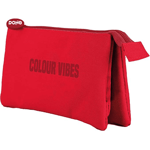 Dohe Colour Vibes Portatodo Triple - Cierre Doble con Cremallera y Tirador de Goma - Color Rojo