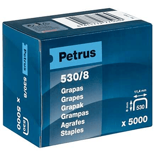 Petrus Caja de 5000 Grapas 530/8 Cobreadas para Clavadora - Patilla de 8mm