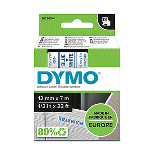Dymo D1 Cinta de Etiquetas Original para Rotuladora - Texto Azul sobre Fondo Blanco - Ancho 12mm x 7 metros - S0720540