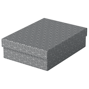 Esselte Pack de 3 Cajas Medianas de Almacenamiento con Tapa 265x100x360mm - Carton 100% Reciclado y Reciclable - Diseño Gris con Dibujo