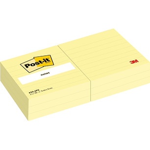 Post-It Pack de 6 Blocs de 100 Notas - con Lineas - 76x76mm - 100% PEFC - Color Amarillo Claro