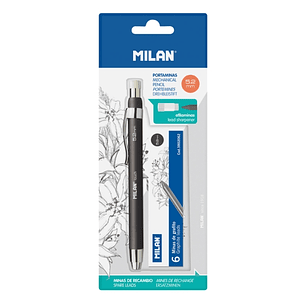 Milan Portaminas Profesional 5.2mm - Incluye 6 Minas de Recambio - Dureza B - Color Negro