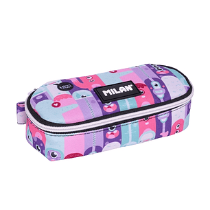 Milan Aliens 2 Estuche Portatodo - Ovalado - Cierre con Cremallera - Malla Interior - 20.5x9x5.5cm - Color Rosa