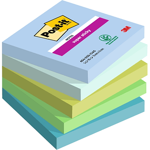 Post-It Super Sticky Pack de 5 Blocs de 90 Notas Adhesivas Reposicionables - Forma Cuadrada - 76x76mm - Colores Surtidos