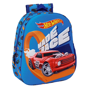 Safta Hot Wheels Mochila 3D - Asa de Mano - Portabotellas Lateral - 27x33x10cm - Color Azul