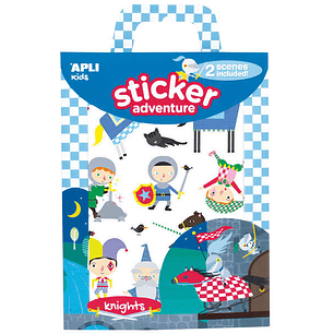 Apli Juego de Pegatinas de Papel Tematica Caballeros - 2 Escenarios 45x20cm - 2 Hojas de Gomets Removibles - Cajita con Asa - Ideal para Viajes - Reco
