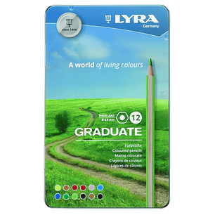 Lyra Graduate Pack de 12 Lapices de Colores - Hexagonal - Estuche de Metal - Color Negro