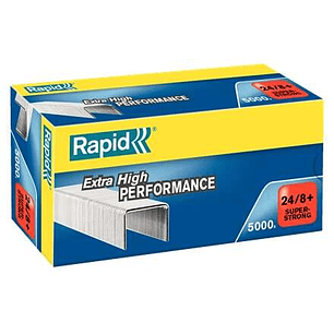 Rapid Super Strong Caja de 5000 Grapas 24/8+ - Hasta 50 Hojas - Alambre Galvanizado Superreforzado - Patilla de 8,5mm