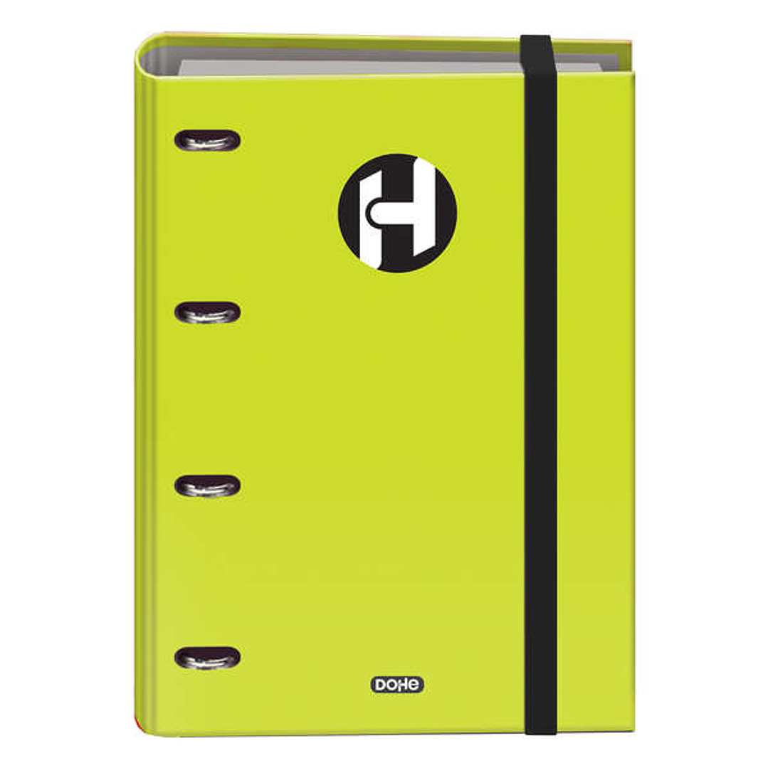 Dohe Serie Icon Carpeta de 4 Anillas Formato A4 con Recambio de 100 Hojas de 90 gr y 4 Taladros - Cierre con Goma Elastica - Anillas de 35mm - Color V 1