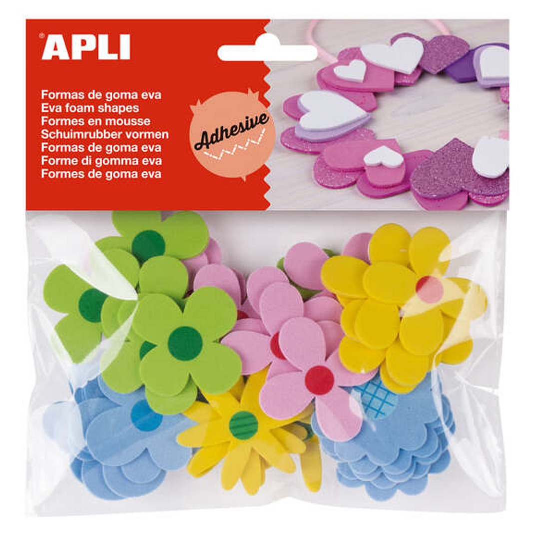 Apli Formas Goma Eva Adhesivas Flores Estampadas 40 U - Faciles de Pegar - Diseños Variados - Ideal para Manualidades 1