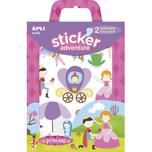 Apli Sticker Adventures Pack de 39 Pegatinas de Papel Tematica Princesas - 2 Escenarios 45x20cm - Formato Reducido con Cajita Asa - Ideal para Niños a