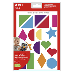 Apli Gomets Tematicos Formas Geometricas xL - 2 Hojas A4 (64 Gomets) - Desarrollados con Educadores - Adhesivo Removible - Tamaño xL sin Borde - Adhes