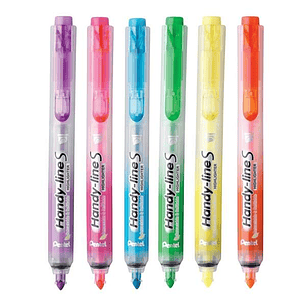 Pentel Handy Line S Pack de 6 Marcadores Fluorescentes Retractiles - Tinta Liquida - Trazo de 1.6 a 3mm - Formato Fino con Clip - Colores  Amarillo, N