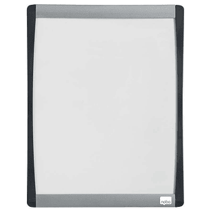 Nobo Mini Pizarra Magnetica con Marco Arqueado 215x280 - Elegante Diseño Plateado y Negro - Almohadillas Adhesivas e Imanes Incluidos - Blanco