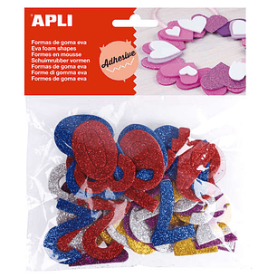 Apli Formas Goma Eva Adhesivas Numeros Purpurina Metalizada - 50 U - Faciles de Pegar - Brillo Metalico - Ideal para Manualidades