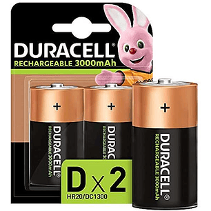 Duracell Pilas Recargables NiHM D LR20 1.2V 3000mAh - Precargadas - 2 Unidades