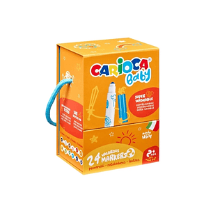 Carioca Baby Caja Rigida con 24 Rotuladores - Punta Redonda y Bloqueada para la Maxima Seguridad - Superlavables - Dermatologicamente Testados - Color