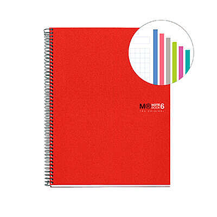 Miquel Rius Notebook6 Cuaderno de Espiral Formato A4 - 150 Hojas de 70gr Microperforadas con 2 Taladros - Cubiertas de Polipropileno - Cuadricula 5x5 