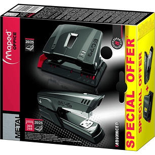 Maped Pack de Grapadora Metalica A3545 + Taladro Metalico A6203 - Grapa hasta 25 Hojas a la Vez - Admite Grapas 24/6 y 26/6 - Perfora hasta 25 Hojas -
