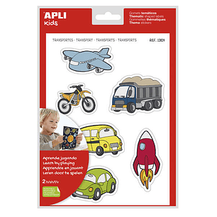 Apli Gomets Tematicos Transportes xL - 24 Gomets en 2 Hojas A4 - Ilustraciones de Medios de Transporte - Adhesivo Removible - Tamaño xL sin Borde - Ad
