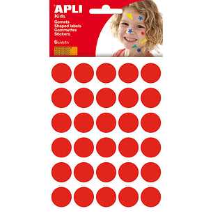 Apli Bolsa de 180 Gomets Redondos Ø 20mm - Adhesivo Permanente - Desarrollo de Habilidades y Creatividad - Ideal para Escuelas Infantiles - Color Rojo