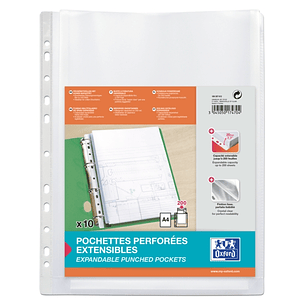 Oxford Pack de 10 Fundas Multitaladro A4 con Fuelle - Gran Capacidad - Polipropileno 200µ - Acabado Cristal