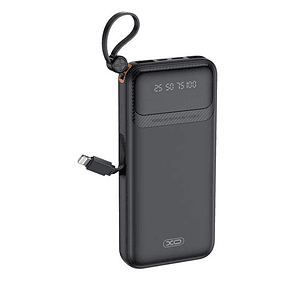 XO PR278 Powerbank 10000mAh - 3 Salidas - Cables Integrados - USB-A, USB-C, USB-Micro y Lightning - Pantalla Digital - Color Negro