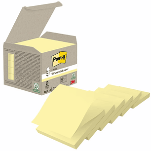 Post-It Pack de 6 Blocs de 100 Z-Notas Adhesivas Recicladas - Forma Cuadrada - 76x76mm - Color Amarillo Claro