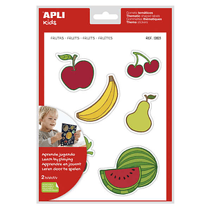 Apli Gomets Tematicos las Frutas xL - 22 Gomets en 2 Hojas A4 - Desarrollados con Educadores - Adhesivo Removible - Seguros y Ecologicos - Ilustracion