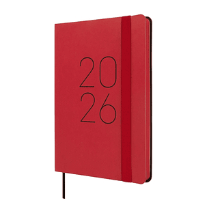 Finocam Flexi Lisa Agenda - Anual 2026 - Tapa Blanda - Formato F4 - 120x13x172mm - Semana Vista Horizontal - Color Rojo