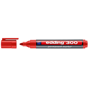 Edding 300 Rotulador Permanente - Punta Redonda - Trazo entre 1.5 y 3 mm. - Tinta Casi Inodora - Capuchon con Clip - Secado Rapido - Color Rojo