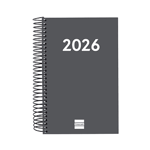 Finocam Espiral Recambio Anual 2026 para Agendas Duo en Catalan - Anual 2026 - Formato E5 - 135x24x181mm - 1 Dia por Pagina - Color Gris Oscuro