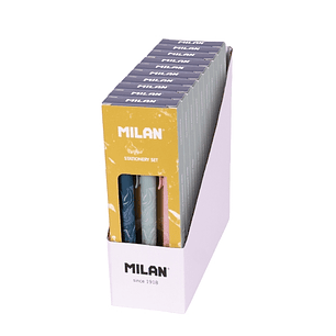 Milan Lava Caja de Regalo con 3 Boligrafos de Bola Retractiles - Punta Redonda 1mm - Tinta Azul - Colores Surtidos
