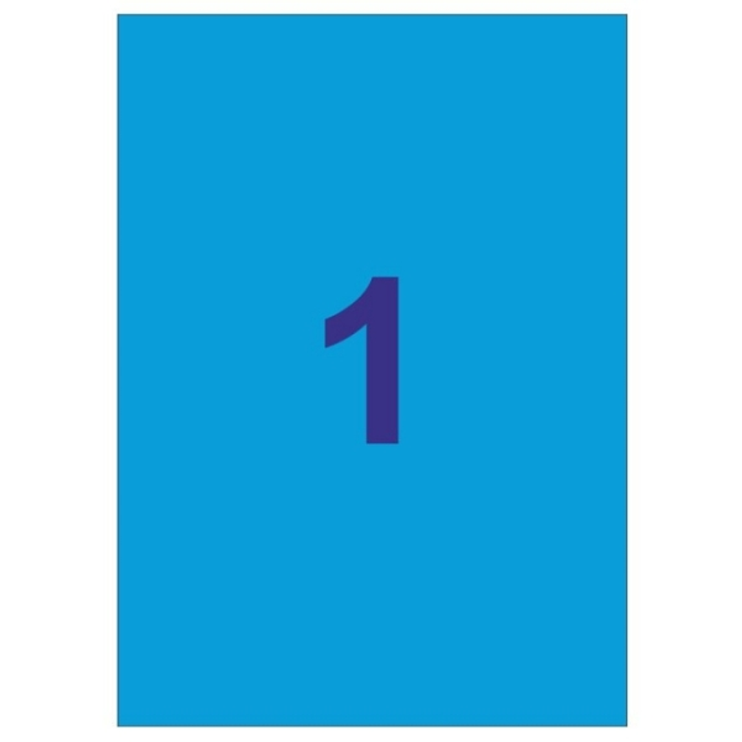 Apli Pack de 20 Etiquetas Rectangulares A4 210x297mm - 20 Hojas por 1 Etiqueta - Adhesivo Permanente - Cantos Rectos - Color Azul 1