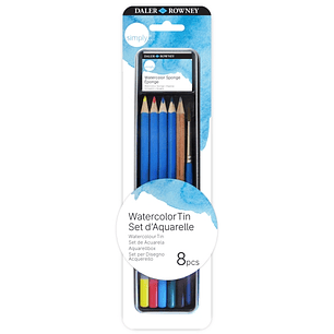 Daler Rowney Simply Pack de 8 Piezas - Lapices Acuarelables - Estuche Metalico - Colores Surtidos
