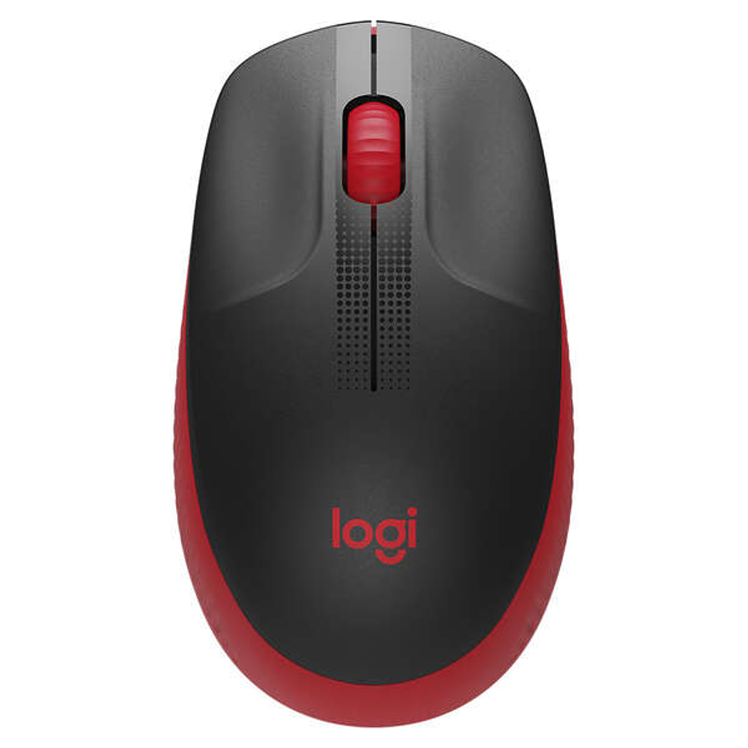 Logitech M190 Full Size Raton Inalambrico USB 1000dpi - 3 Botones - Gran Tamaño - Uso Ambidiestro - Color Negro/Rojo 1