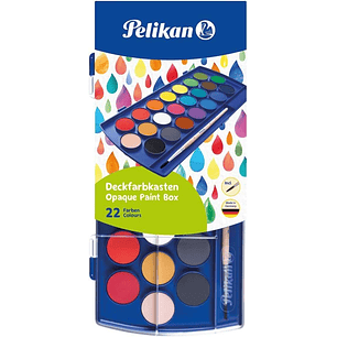 Pelikan Acuarelas Escolares - 22 Colores - Faciles de Diluir - Resistentes a la Luz - Incluye 1 Pincel