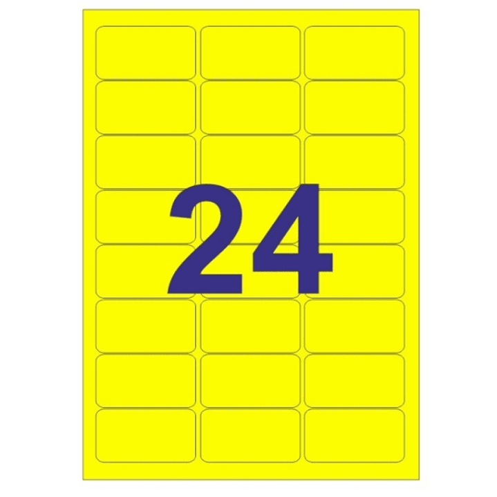 Apli Pack de 480 Etiquetas Rectangulares 64x33.9mm - 20 Hojas por 24 Etiquetas - Adhesivo Permanente - Cantos Romos - Color Amarillo Fluorescente 1