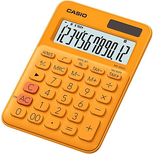 Casio MS-20UC Calculadora de Sobremesa Pequeña - Pantalla LCD de 12 Digitos - Alimentacion Solar y Pilas - Color Naranja