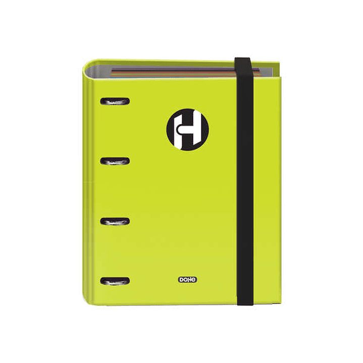 Dohe Serie Icon Carpeta de 4 Anillas Formato A5 con Recambio de 100 Hojas de 90 gr y 4 Taladros - Cierre con Goma Elastica - Anillas de 25mm - Color V 1