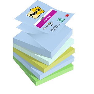 Post-It Super Sticky Pack de 5 Blocs de 90 Notas Adhesivas Reposicionables - Forma Cuadrada - 76x76mm - en Zig-Zag - Colores Surtidos