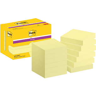 Post-It Super Sticky Pack de 12 Blocs de 90 Pack de 12 Blocs de 90 Notas Adhesivas Reposicionables - 47.6x47.6mm - Color Amarillo Claro