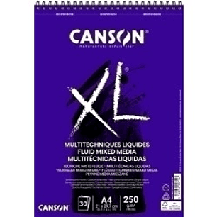 Canson XL Mix Media Fluido Album Espiral de 30 Hojas A4 - 250g - Grano Fino - Color Blanco