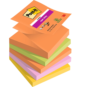Post-It Super Sticky Pack de 5 Blocs de 90 Notas Adhesivas Reposicionables - Forma Cuadrada - 76x76mm - en Zig-Zag - Colores Surtidos